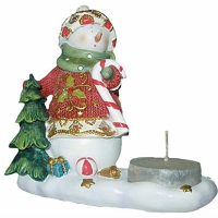 Новогодний декоративный подсвечник со свечой "Снеговик" 15066 артикул 2113e.